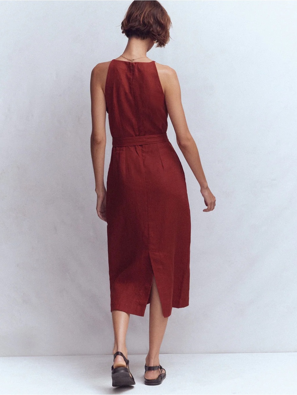 NWT BODEN Rosa Halter Linen Midi Dress in Burnt Orange - Picture 4 of 12